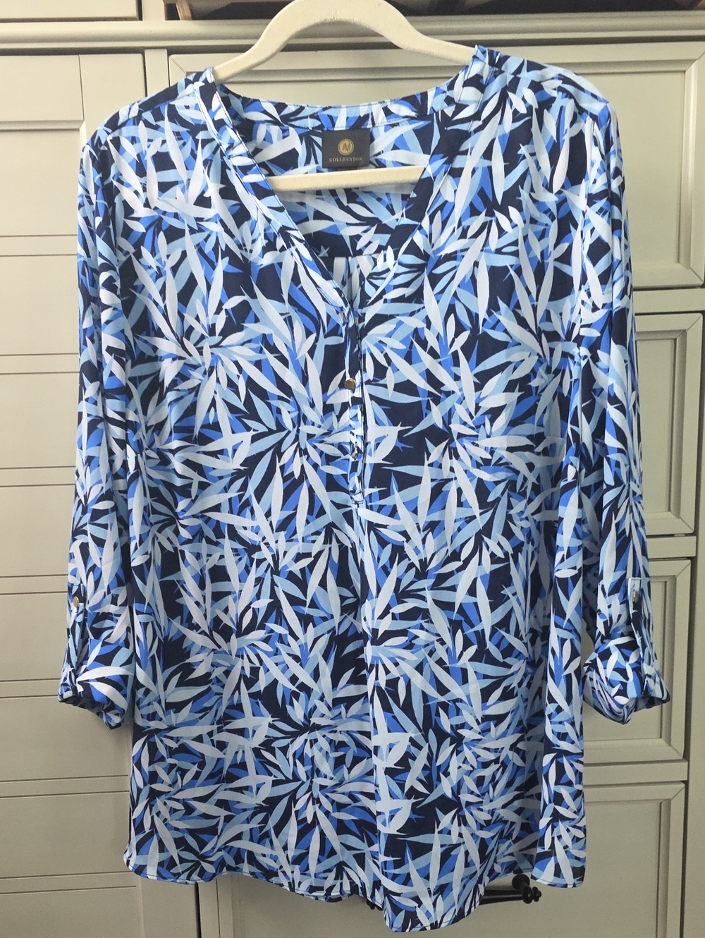 JM Collection Blue Leaf-Print Tunic Top